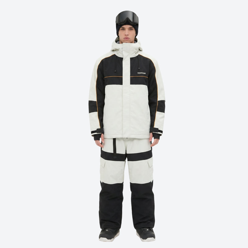 Breathable 3-layer ski jacket and pants set - black and white colorblock jacket with black pants