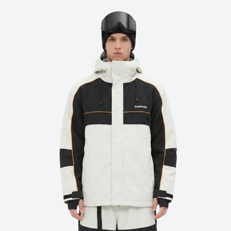 Breathable 3-layer ski jacket and pants set - black and white colorblock jacket with white pants