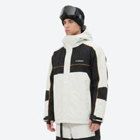 
                  
                    Unisex 3L snowboard jacket and pants - black and white colorblock jacket with white pants, for skiing and snowboarding
                  
                