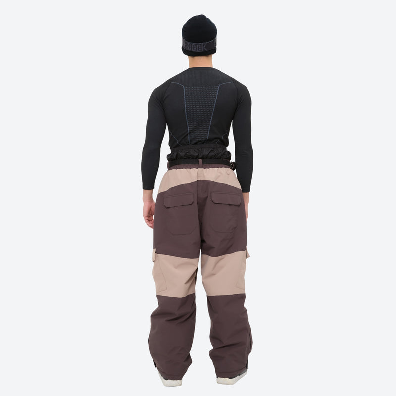 Unisex waterproof 3L snow jacket and pants series - coffee brown and tan colorblock snow pants, for powder and piste riding