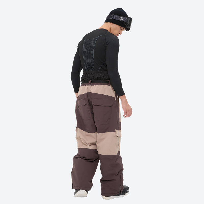 Breathable 3-layer ski jacket and pants set - coffee brown and tan colorblock snow pants, for cold-weather winter sports
