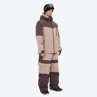
                  
                    Unisex waterproof 3L snow jacket and pants series - coffee brown and tan colorblock suit, for skiing and snowboarding
                  
                