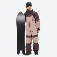 
                  
                    Breathable 3-layer ski jacket and pants set - coffee brown and tan colorblock suit, for skiing and snowboarding
                  
                
