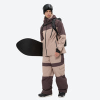 
                  
                    Unisex 3L snowboard jacket and pants - coffee brown and tan colorblock suit, for resort and backcountry days
                  
                