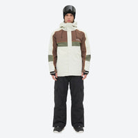 
                  
                    Unisex 3L snowboard jacket and pants - white olive green and brown colorblock jacket with black pants
                  
                