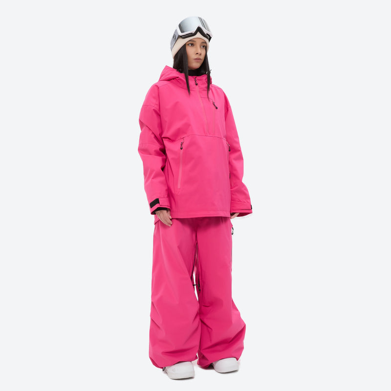 Women's 3-layer snowboard anorak and pants - rose pink jacket with rose pink pants, for cold-weather winter sports