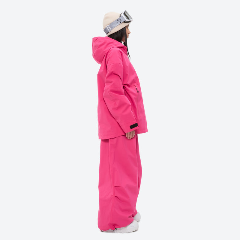 Women's 3-layer snowboard anorak and pants - rose pink jacket with rose pink pants, for resort and backcountry days