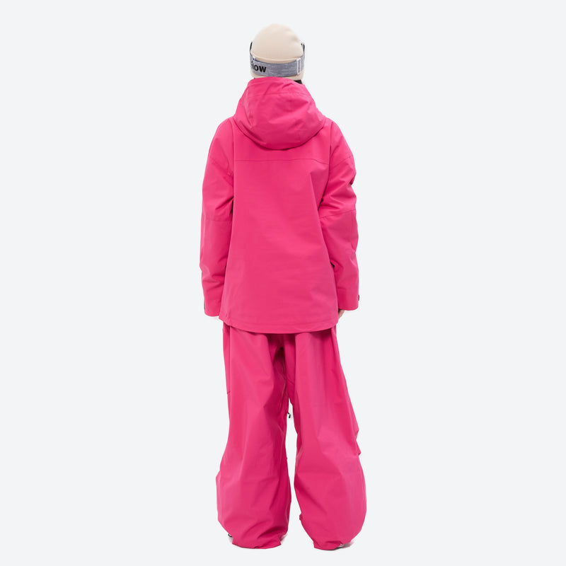 Women's waterproof 3L anorak snow jacket and pants - rose pink jacket with rose pink pants, for resort and backcountry days