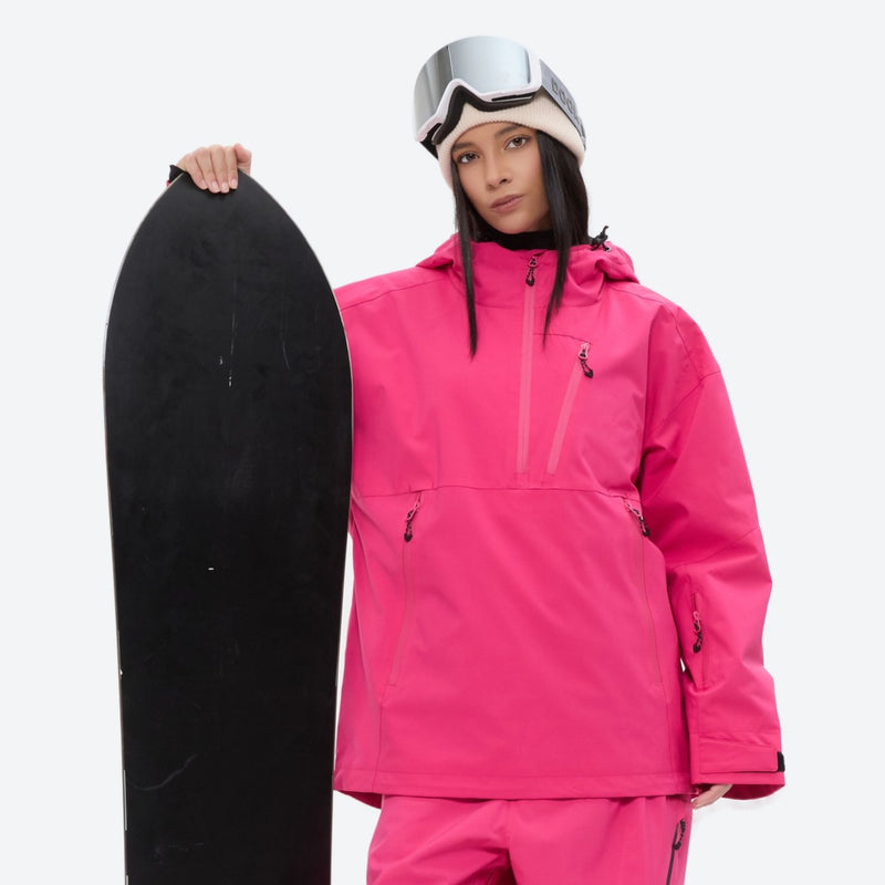 Women's 3-layer snowboard anorak and pants - rose pink jacket with rose pink pants, for powder and piste riding