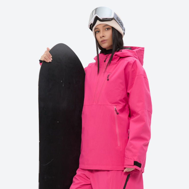 Women's waterproof 3L anorak snow jacket and pants - rose pink jacket with rose pink pants, for cold-weather winter sports