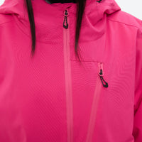 
                  
                    Women's 3-layer snowboard anorak and pants - rose pink, chest zip close-up detail, for skiing and snowboarding
                  
                