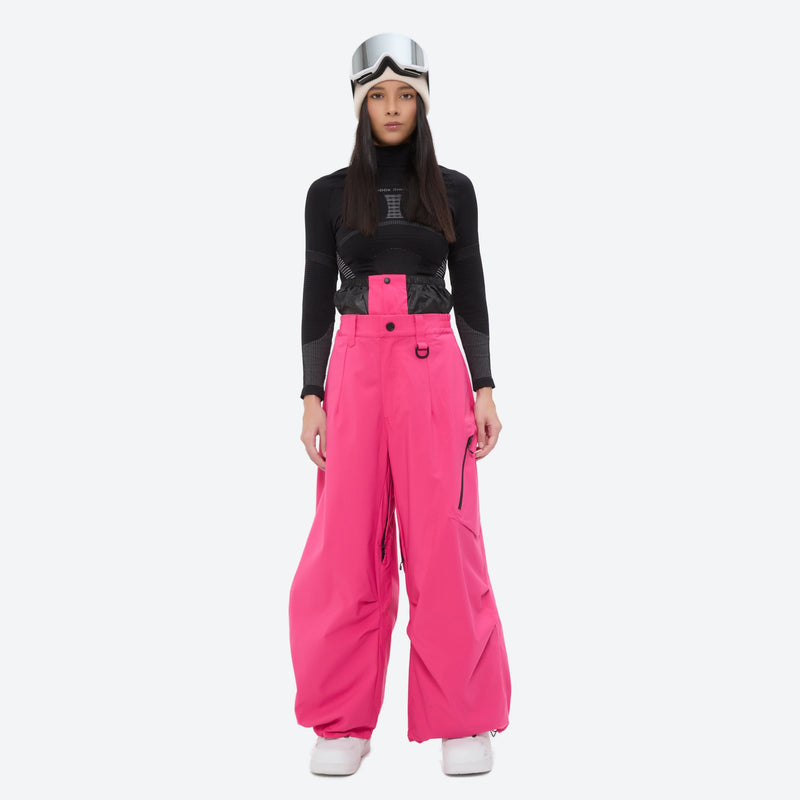 Women's breathable ski pullover set - rose pink snow pants, on-model front view, for skiing and snowboarding