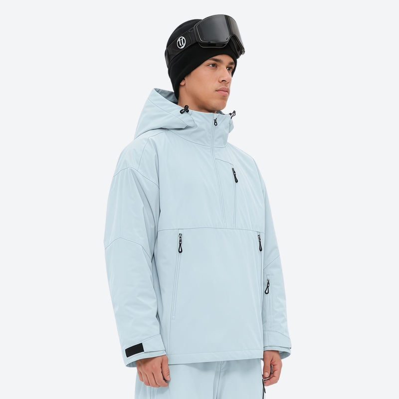 Men's waterproof 3L snow anorak jacket and pants series - ice blue jacket, for resort and street wear