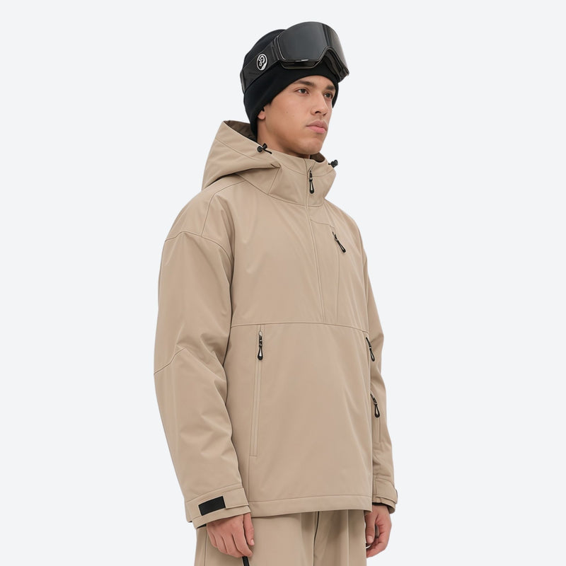 Men's breathable half-zip ski pullover set - tan jacket, for powder days and winter commute