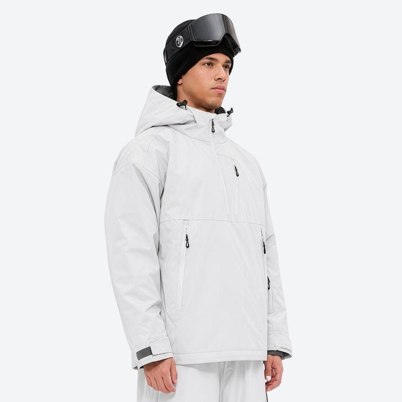 Men's 3-layer snowboard jacket and wide-leg pants - light gray jacket, for cold-weather winter sports