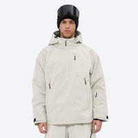 
                  
                    Men's 3-layer snowboard jacket and wide-leg pants - off-white jacket, on-model front view, for skiing and snowboarding
                  
                