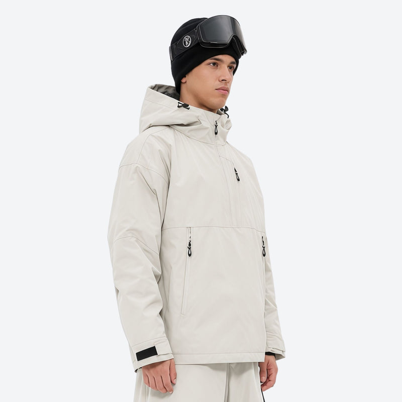 Men's waterproof 3L snow anorak jacket and pants series - off-white jacket, for skiing and snowboarding