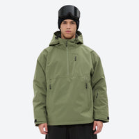 
                  
                    Men's breathable half-zip ski pullover set - sage green jacket, on-model front view, for resort and street wear
                  
                