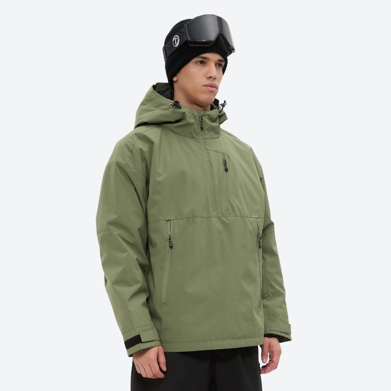 Men's waterproof 3L snow anorak jacket and pants series - sage green jacket, for cold-weather winter sports