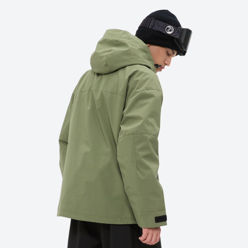 Men's waterproof 3L snow anorak jacket and pants series - sage green jacket, for powder days and winter commute
