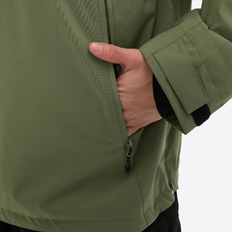 Men's waterproof 3L snow anorak jacket and pants series - sage green jacket, for skiing and snowboarding
