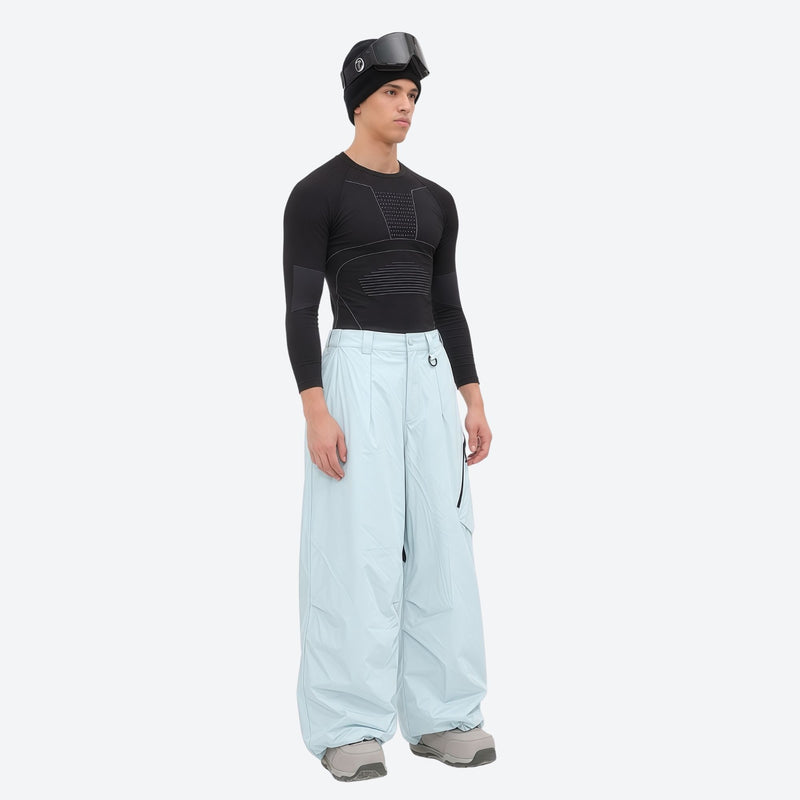 Men's breathable half-zip ski pullover set - ice blue snow pants with black top, for cold-weather winter sports