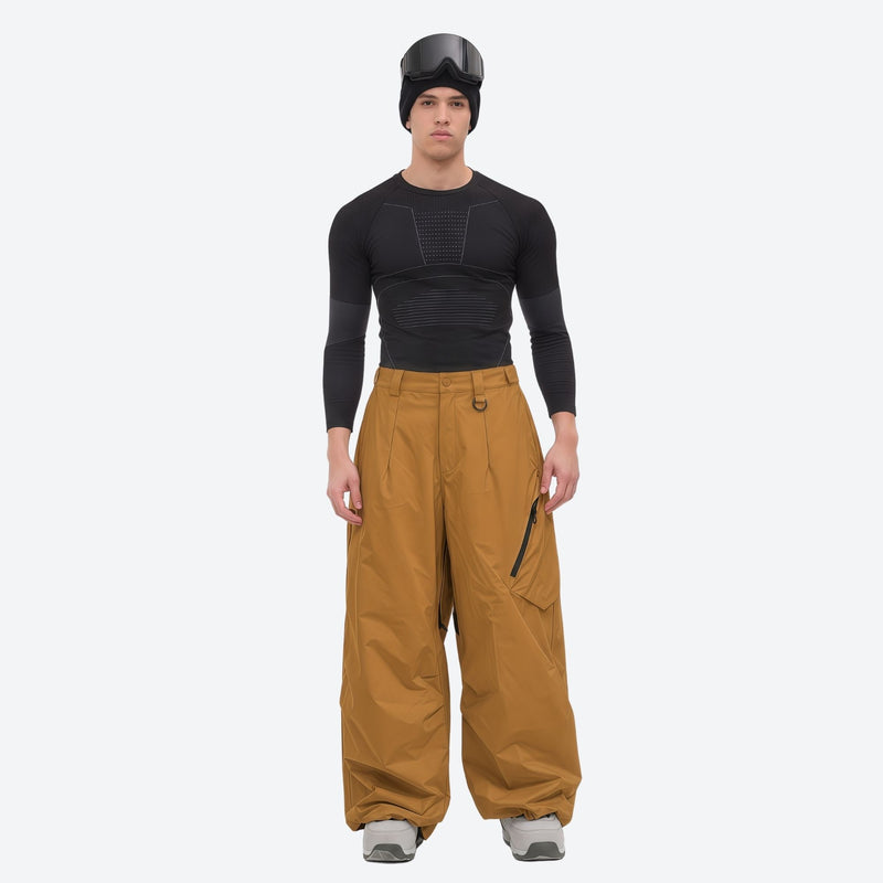 Men's breathable half-zip ski pullover set - coffee brown snow pants with black top, for resort and street wear