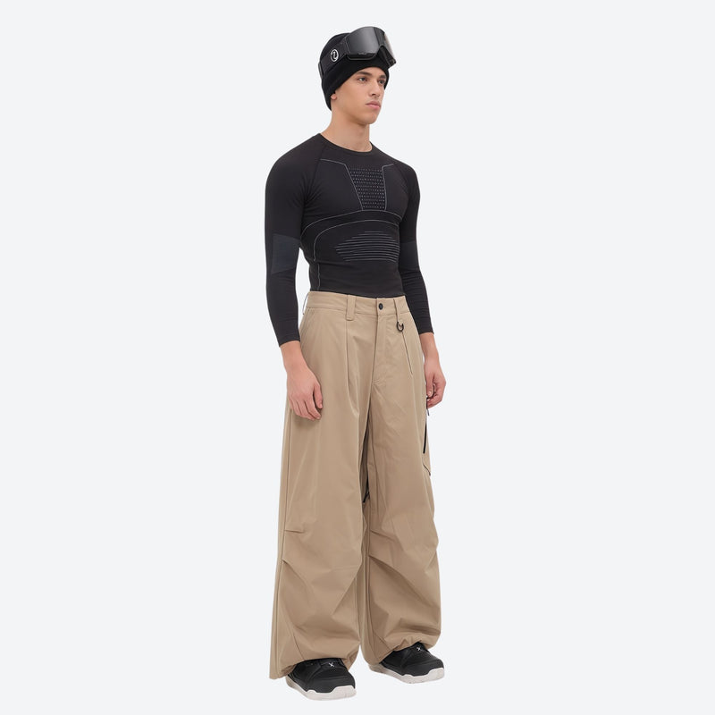 Men's 3-layer snowboard jacket and wide-leg pants - tan snow pants with black top, for powder days and winter commute