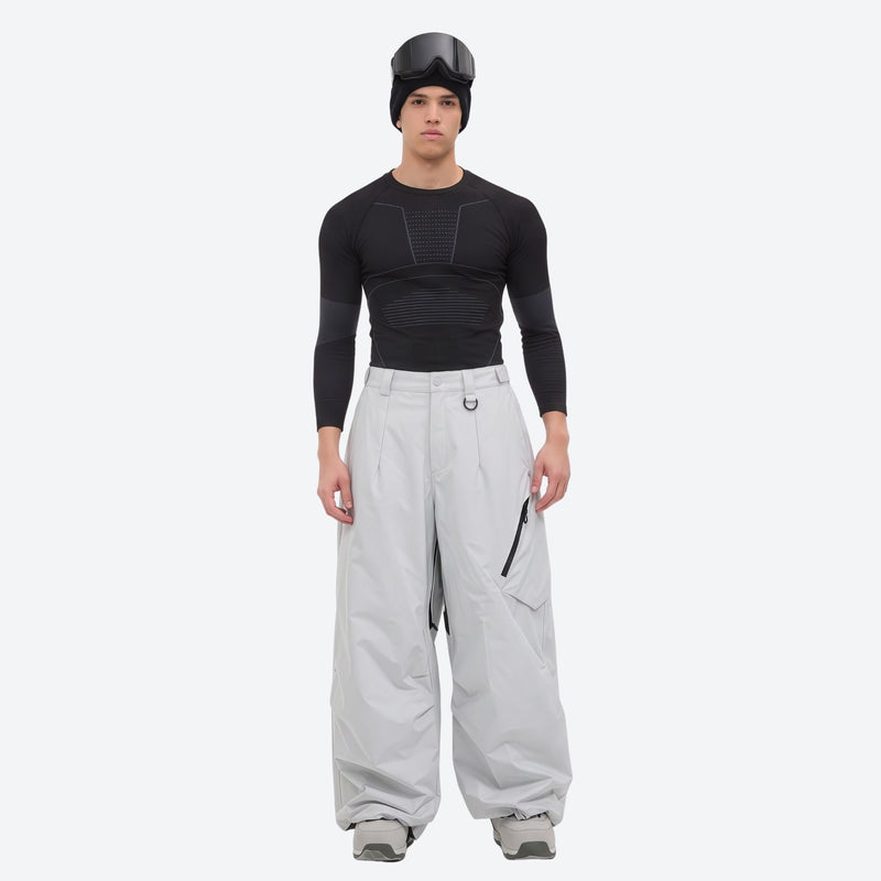 Men's 3-layer snowboard jacket and wide-leg pants - light gray snow pants with black top, for cold-weather winter sports