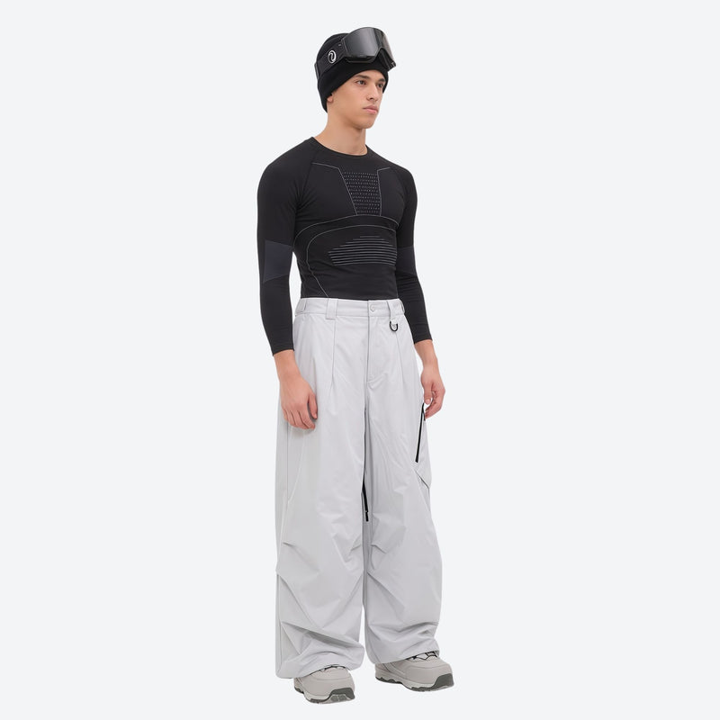 Men's waterproof 3L snow anorak jacket and pants series - light gray snow pants with black top
