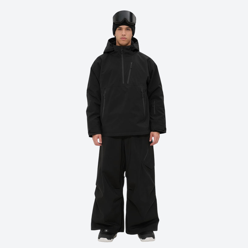 Men's 3-layer snowboard jacket and wide-leg pants - black jacket with black pants, for skiing and snowboarding
