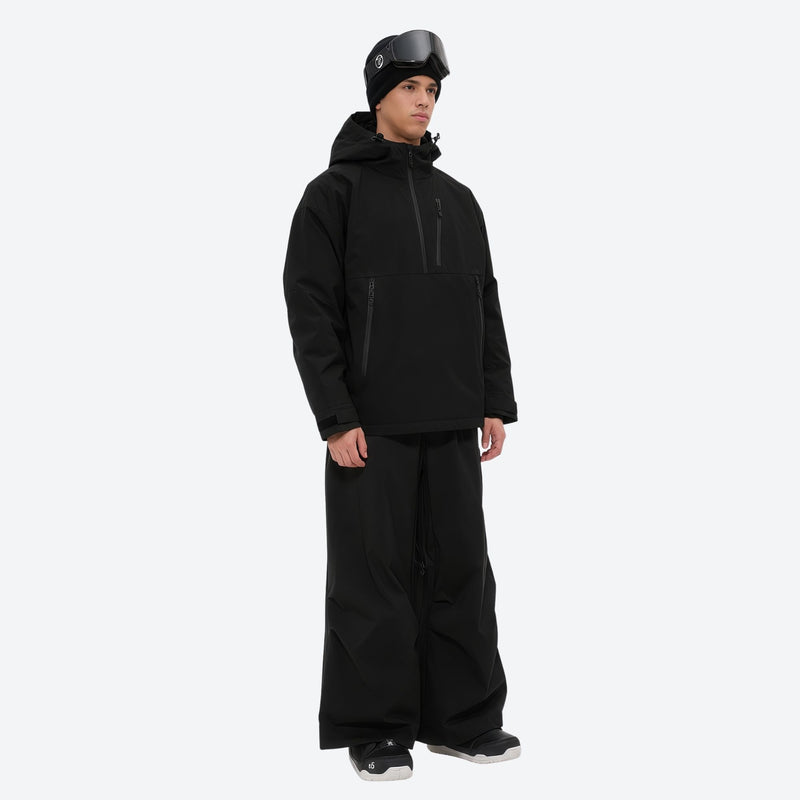 Men's waterproof 3L snow anorak jacket and pants series - black jacket with black pants, for resort and street wear
