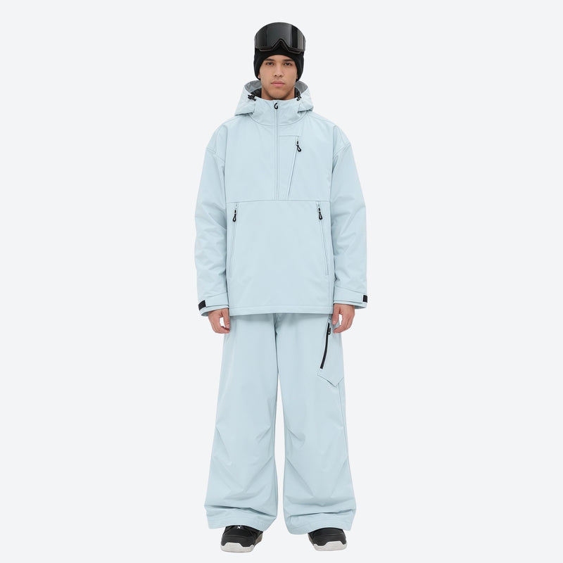 Men's 3-layer snowboard jacket and wide-leg pants - ice blue jacket with ice blue pants, for skiing and snowboarding
