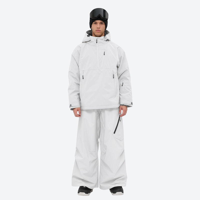 Men's waterproof 3L snow anorak jacket and pants series - light gray jacket with light gray pants