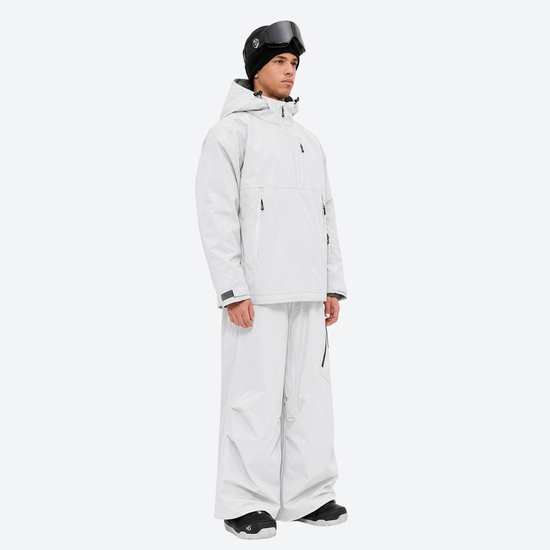 Men's 3-layer snowboard jacket and wide-leg pants - light gray jacket with light gray pants, for resort and street wear
