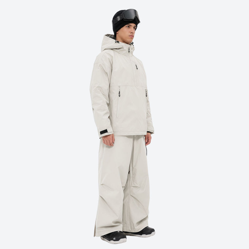 Men's 3-layer snowboard jacket and wide-leg pants - off-white jacket with off-white pants, for resort and street wear