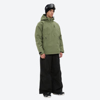 
                  
                    Men's 3-layer snowboard jacket and wide-leg pants - sage green jacket with black pants, for cold-weather winter sports
                  
                