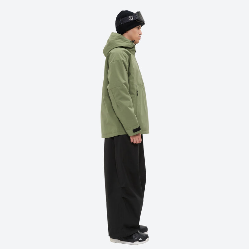 Men's waterproof 3L snow anorak jacket and pants series - sage green jacket with black pants, for skiing and snowboarding