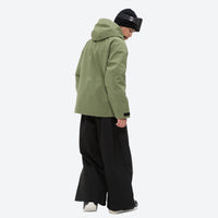 
                  
                    Men's 3-layer snowboard jacket and wide-leg pants - sage green jacket with black pants, for powder days and winter commute
                  
                
