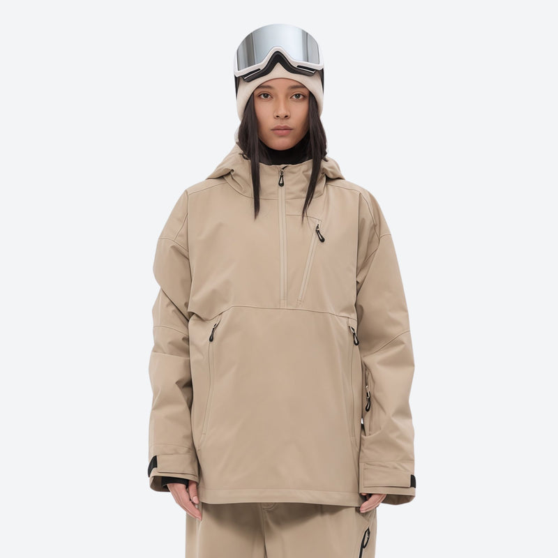 Women's 3-layer snowboard anorak and pants - tan jacket with tan pants, for skiing and snowboarding