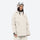 Women's waterproof 3L anorak snow jacket and pants - cream, on-model hood side view, for cold-weather winter sports