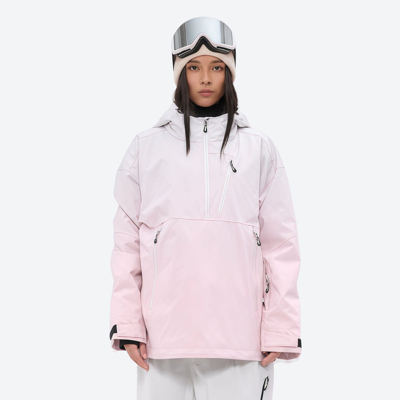 Women's waterproof 3L anorak snow jacket and pants - light pink, for powder and piste riding
