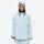 Women's breathable ski pullover set - ice blue, on-model front with goggles on head, for resort and backcountry days