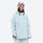 Women's breathable ski pullover set - ice blue, on-model front with goggles on head, for skiing and snowboarding