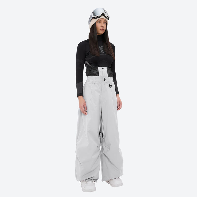 Women's breathable ski pullover set - light gray snow pants, on-model front view, for cold-weather winter sports