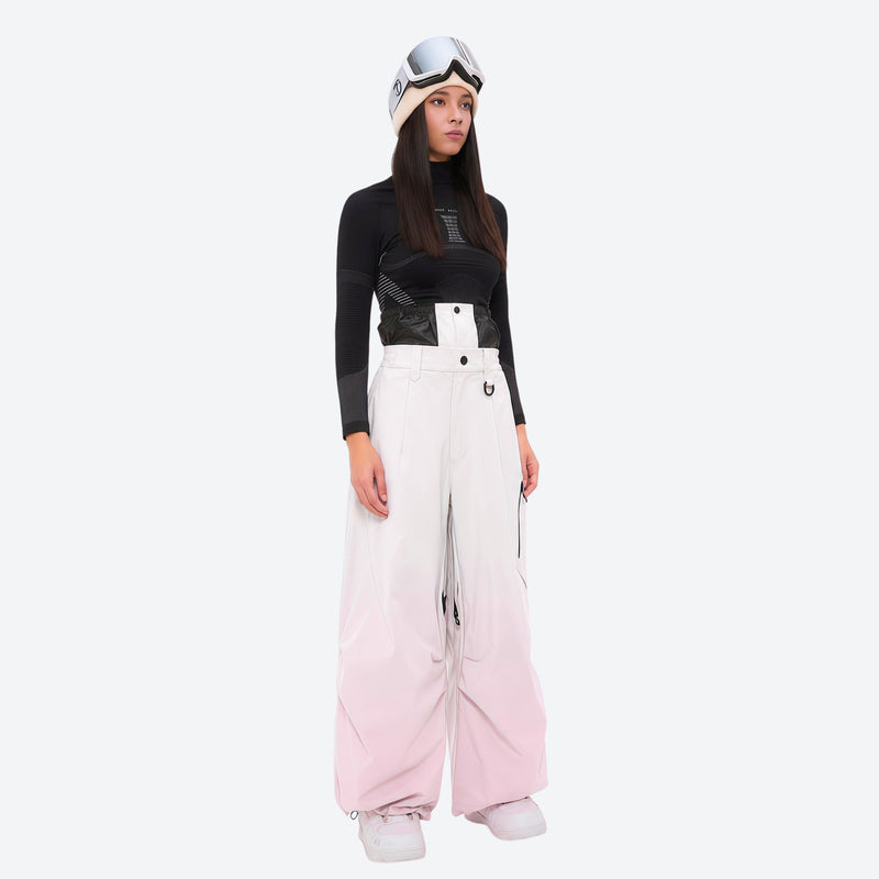Women's 3-layer snowboard anorak and pants - white and pink gradient snow pants, for cold-weather winter sports