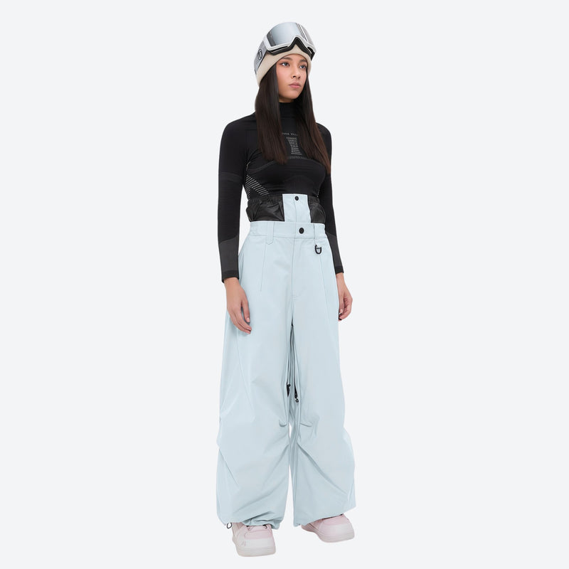 Women's waterproof 3L anorak snow jacket and pants - ice blue snow pants, for resort and backcountry days