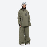 
                  
                    Women's 3-layer snowboard anorak and pants - olive green jacket with olive pants, for cold-weather winter sports
                  
                