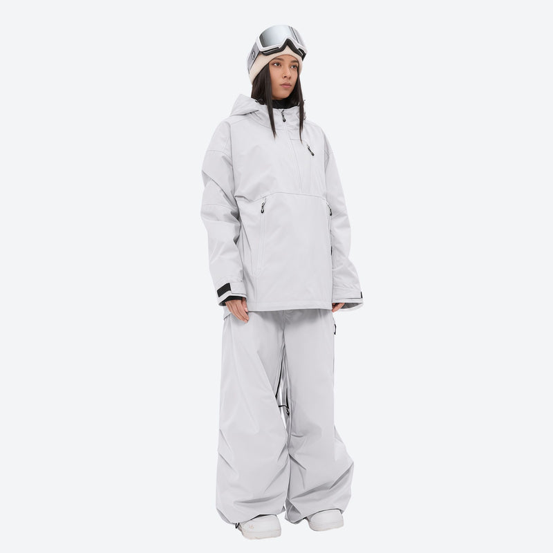 Women's waterproof 3L anorak snow jacket and pants - light gray jacket with light gray pants, for skiing and snowboarding