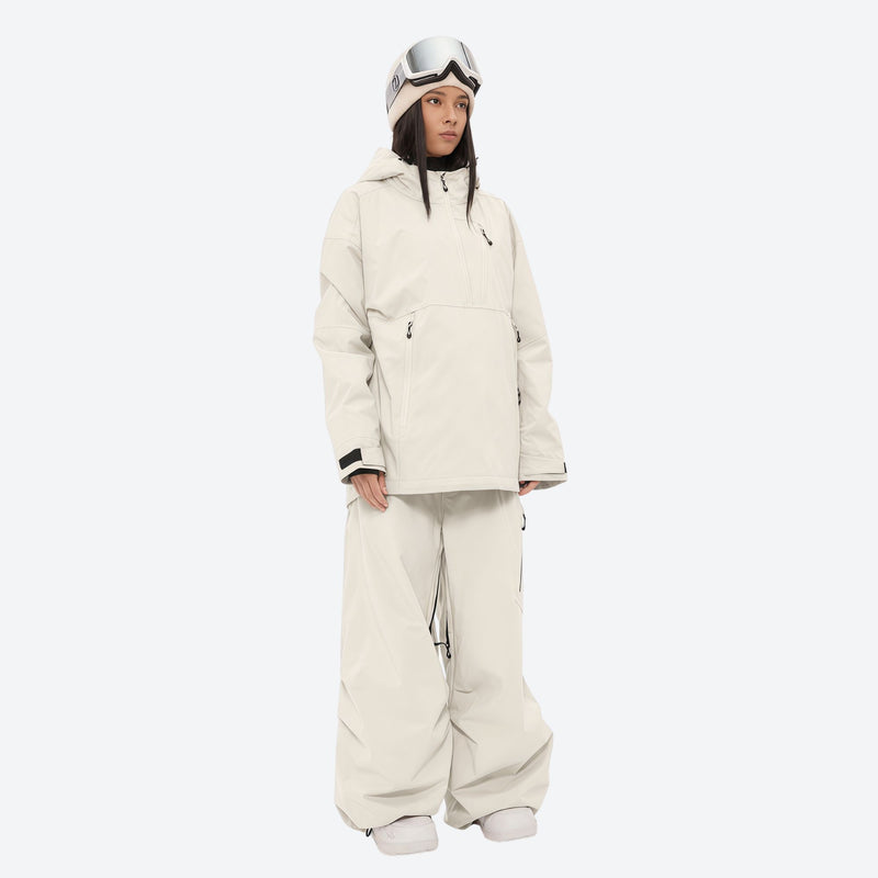 Women's breathable ski pullover set - cream jacket with cream pants, for cold-weather winter sports
